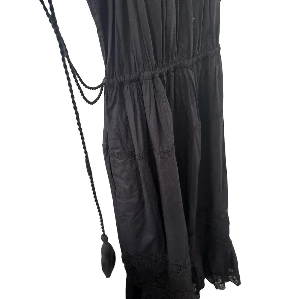 Ulla Johnson Black Cotton Eyelet Lace Flutter Sleeve Midi Dress Size 10 - Picture 3 of 6